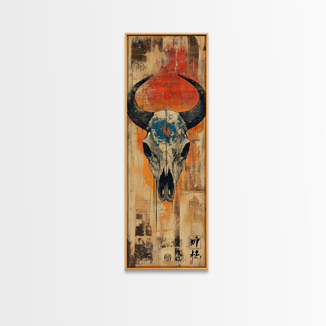 Western Bull Skull On Distressed Wood Wall Art, Rustic Cowboy Decor, Southwestern Canvas Print, Ranch Housewarming Gift Art
