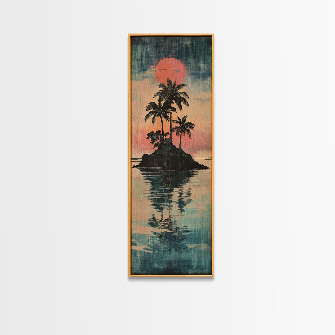Tropical Palm Island Sunset Reflection Canvas Print, Coastal Wall Decor, Beach House Decor, Boho Living Room Wall Art Print