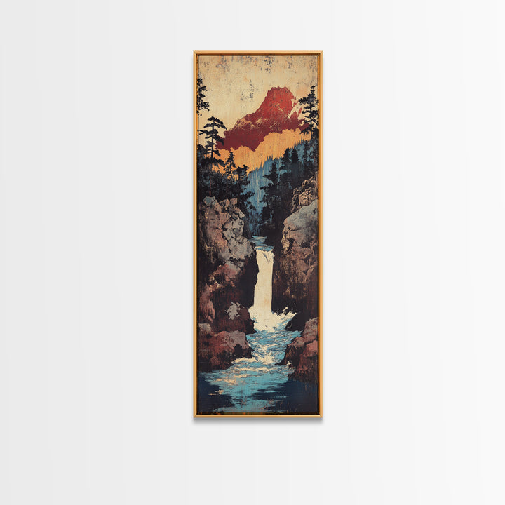 Mountain Waterfall Through Pine Canyon Canvas Print, Rustic Landscape Wall Art, Cabin Decor, Nature Living Room Wall Art