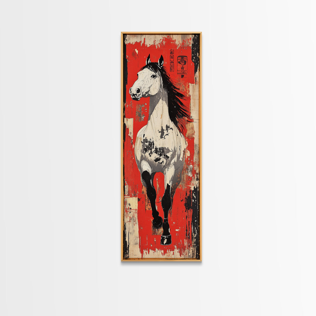 White Galloping Horse Wall Art, Bold Equestrian Decor, Western Wall Decor, Large Canvas Print, Horse Lover Gift, Rustic Home Decor