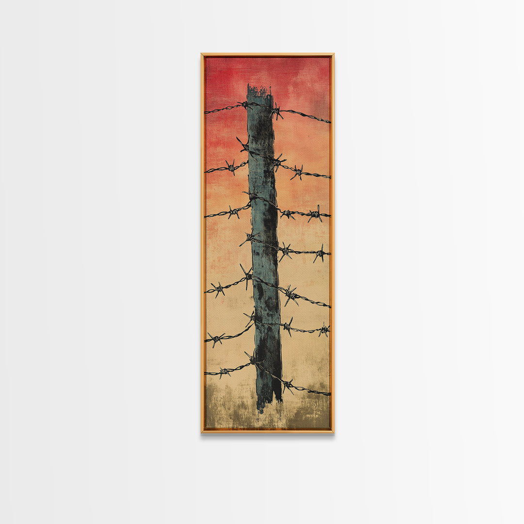 Barbed Wire Fence Post At Red Sunset Wall Art, Rustic Western Decor, Industrial Farmhouse Print, Masculine Office Decor Gift