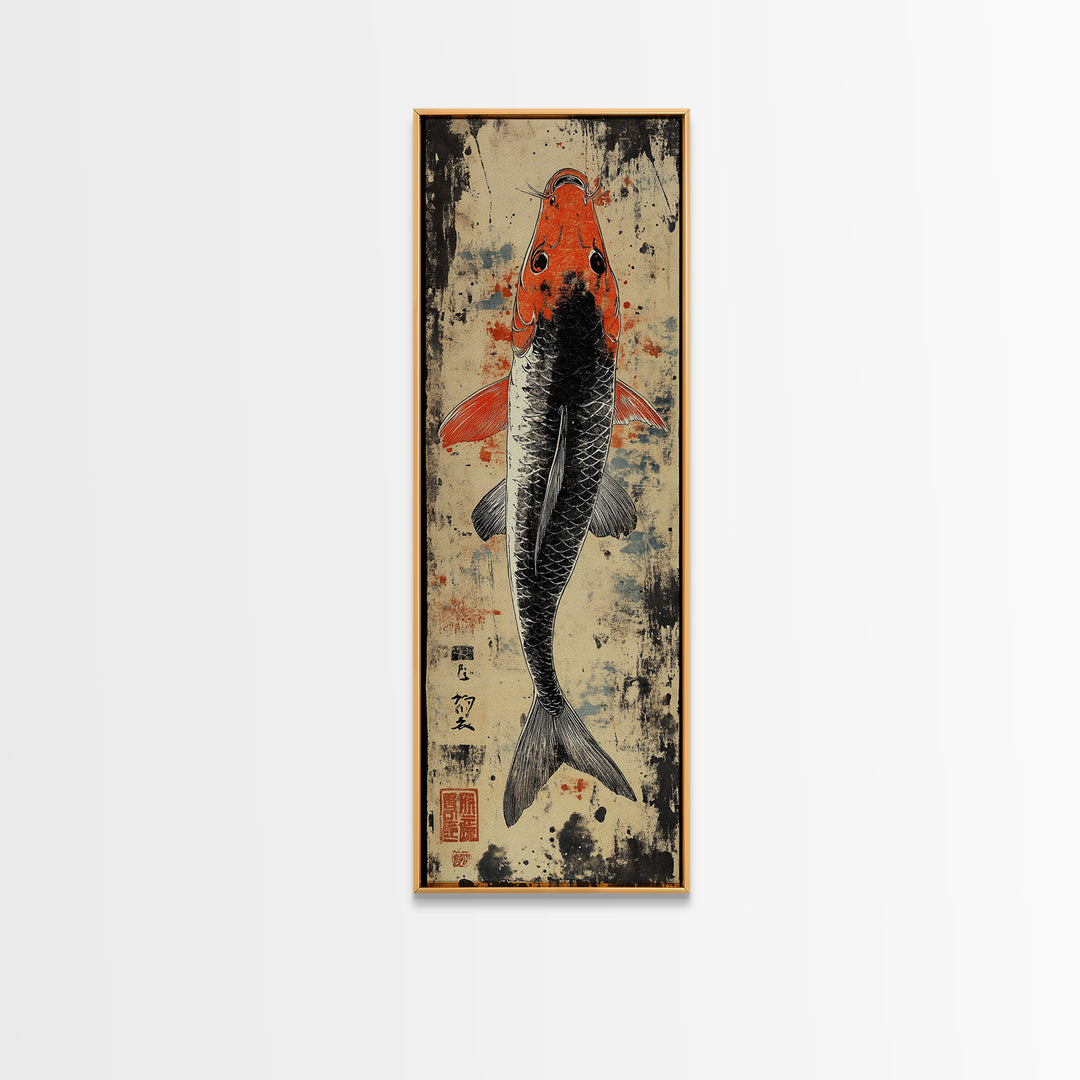 Orange And Black Koi Fish Canvas Print, Japanese Wall Art, Nautical Coastal Decor, Wildlife Art Print For Living Room Decor