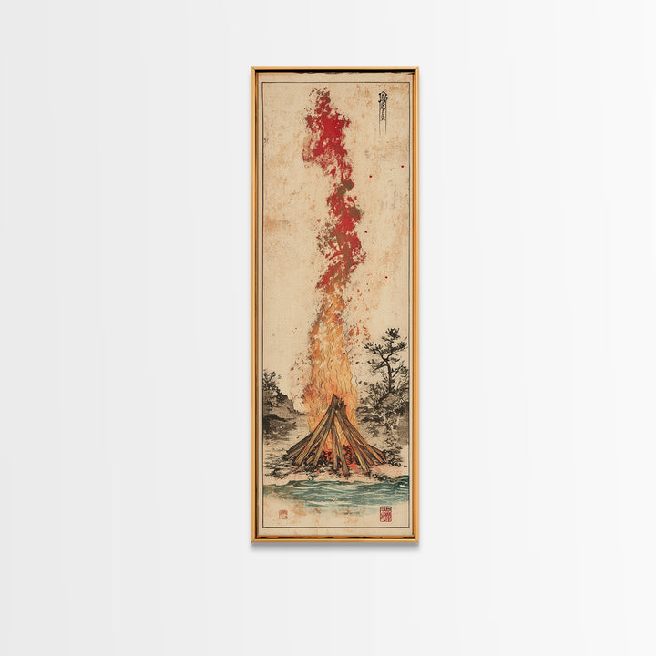 Tall Bonfire Smoke Over Water Wall Art, Rustic Cabin Decor, Campfire Landscape Print, Outdoor Nature Art For Lodge Home Decor Gift