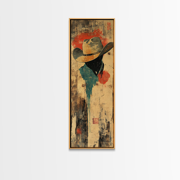 Weathered Cowboy Hat Silhouette Wall Art, Rustic Western Framed Canvas Print For Ranch Decor, Man Cave Decor, Gift For Him