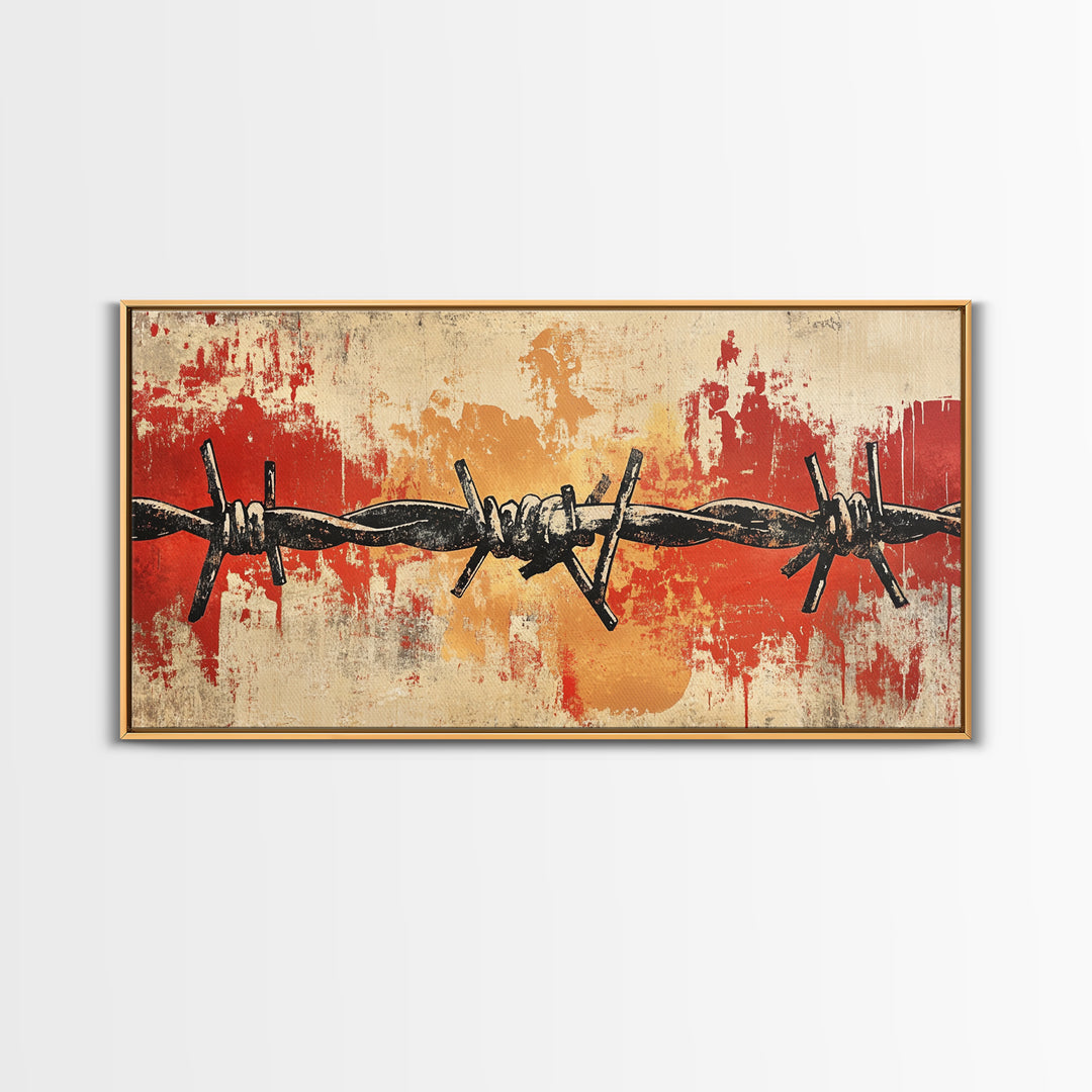 Black Barbed Wire On Red Grunge Canvas Print, Industrial Wall Decor, Edgy Abstract Art, Masculine Office Wall Art, Modern Home Decor