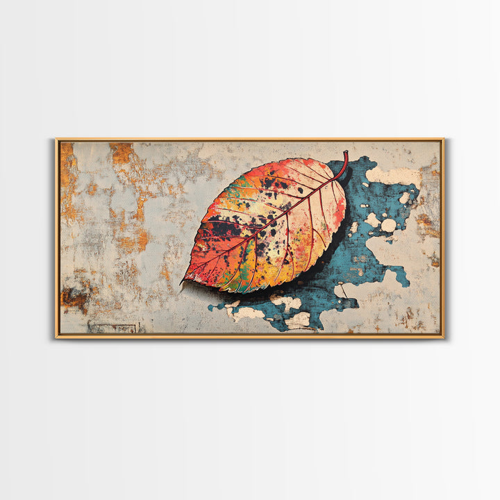 Autumn Leaf Canvas Print, Textured Botanical Wall Art, Rustic Nature Print, Earth Tone Living Room Decor, Bedroom Decor Gift