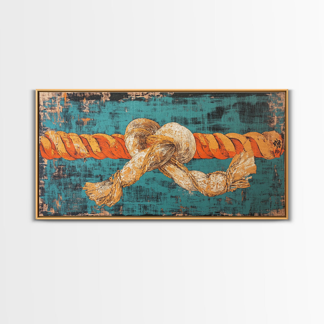 Nautical Rope Knot Canvas Print, Coastal Wall Art, Turquoise Maritime Decor, Beach House Living Room Wall Decor Gift For Him