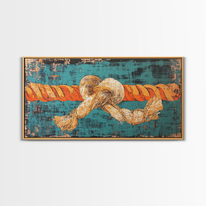 Nautical Rope Knot Canvas Print, Coastal Wall Art, Turquoise Maritime Decor, Beach House Living Room Wall Decor Gift For Him