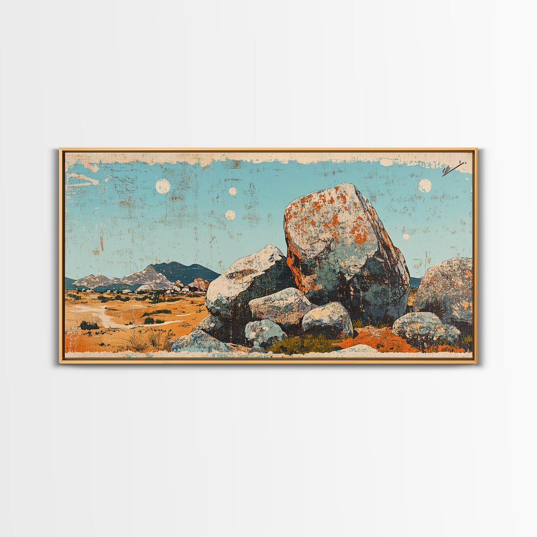 Desert Boulder Landscape Canvas Print, Southwestern Wall Art, Minimalist Desert Decor, Nature Wall Art, Modern Home Decor