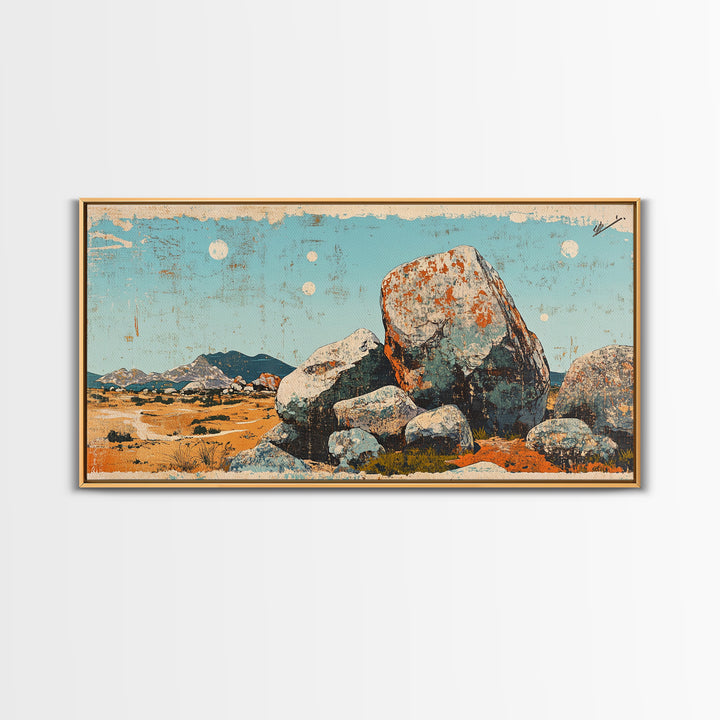 Desert Boulder Landscape Canvas Print, Southwestern Wall Art, Minimalist Desert Decor, Nature Wall Art, Modern Home Decor