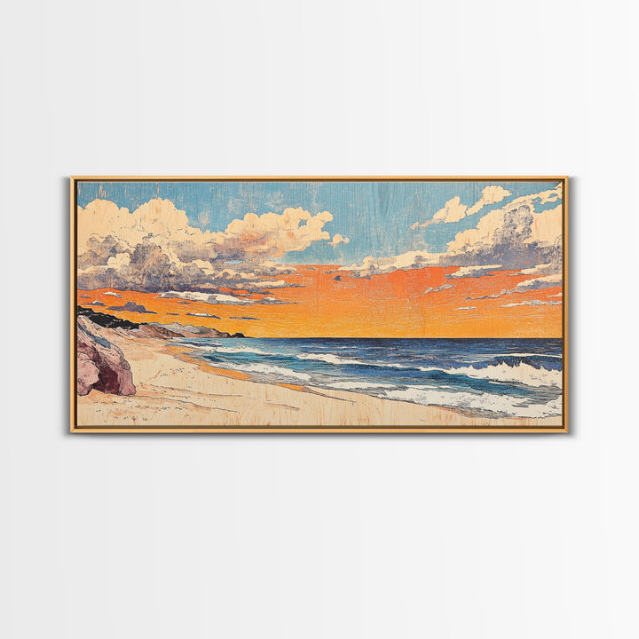 Pastel Ocean Beach Sunset Canvas Print, Coastal Wall Art, Nautical Seascape Decor, Beach House Living Room Wall Decor Print