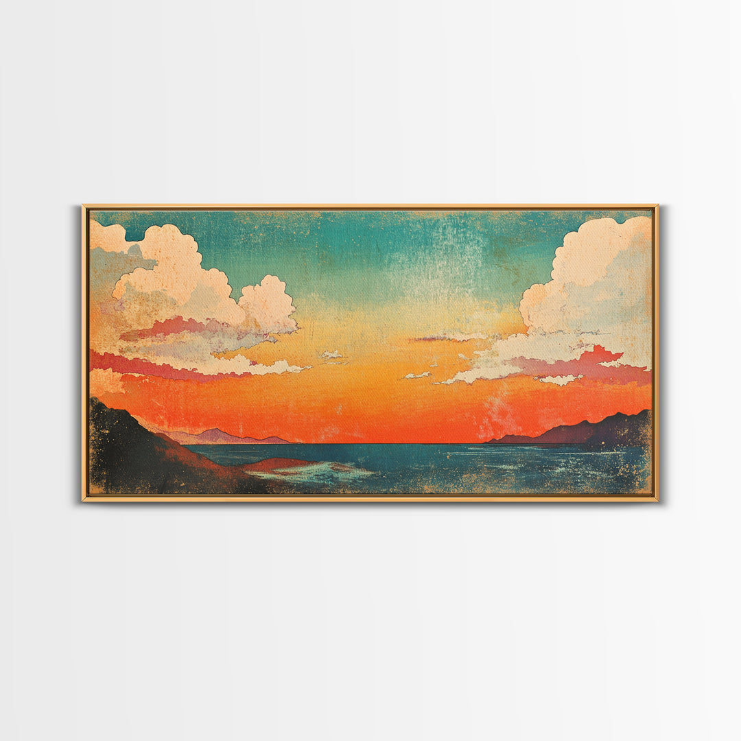 Pastel Coastal Sunset Wall Art, Ocean Horizon Canvas Print, Beach House Decor, Serene Living Room Wall Decor Gift For Her