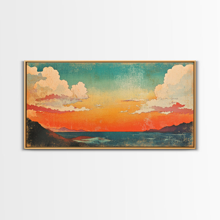 Pastel Coastal Sunset Wall Art, Ocean Horizon Canvas Print, Beach House Decor, Serene Living Room Wall Decor Gift For Her