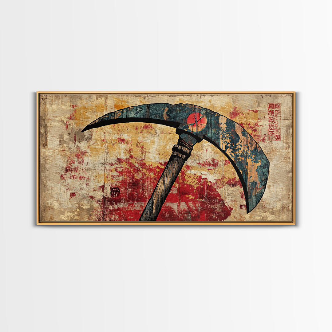 Japanese Battle Scythe Wall Art, Samurai Weapon Illustration, Dark Grunge Canvas Print, Asian Decor, Martial Arts Gift, Office Decor