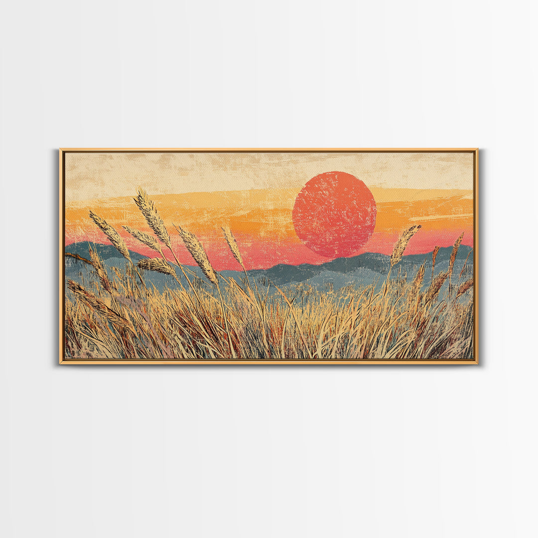 Golden Wheat Field Sunset Wall Art, Rustic Landscape Canvas Print, Warm Farmhouse Decor For Living Room Above Sofa Housewarming Gift