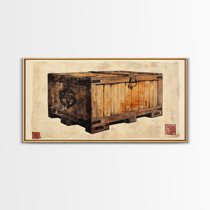 Rustic Wooden Shipping Crate Still Life Wall Art, Farmhouse Canvas Print For Industrial Decor And Masculine Office Decor