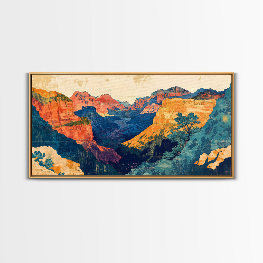 Colorful Grand Canyon Cliffs And Desert Vista Canvas Print, Southwestern Wall Art, National Park Decor, Travel Poster Gift