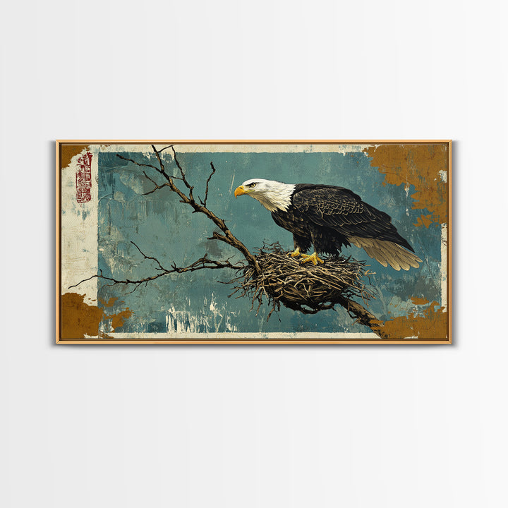 Bald Eagle On Nest With Bare Branches Wall Art, Wildlife Canvas Print, Rustic Nature Home Decor For Office Or Living Room