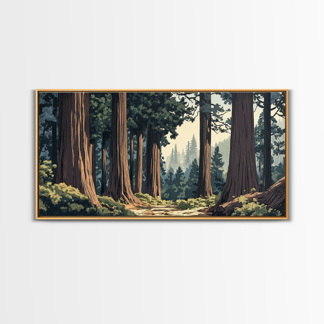Towering Redwood Forest Trail With Tall Trees Wall Art, Nature Landscape Print, Rustic Cabin Decor, Office Wall Decor, Large Wall Art