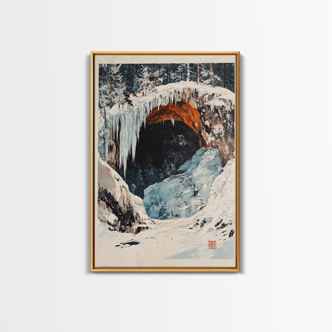 Snowy Ice Cave Winter Landscape Canvas Print, Mountain Wall Art, Rustic Cabin Decor, Nature Print, Housewarming Gift, Living Room Decor