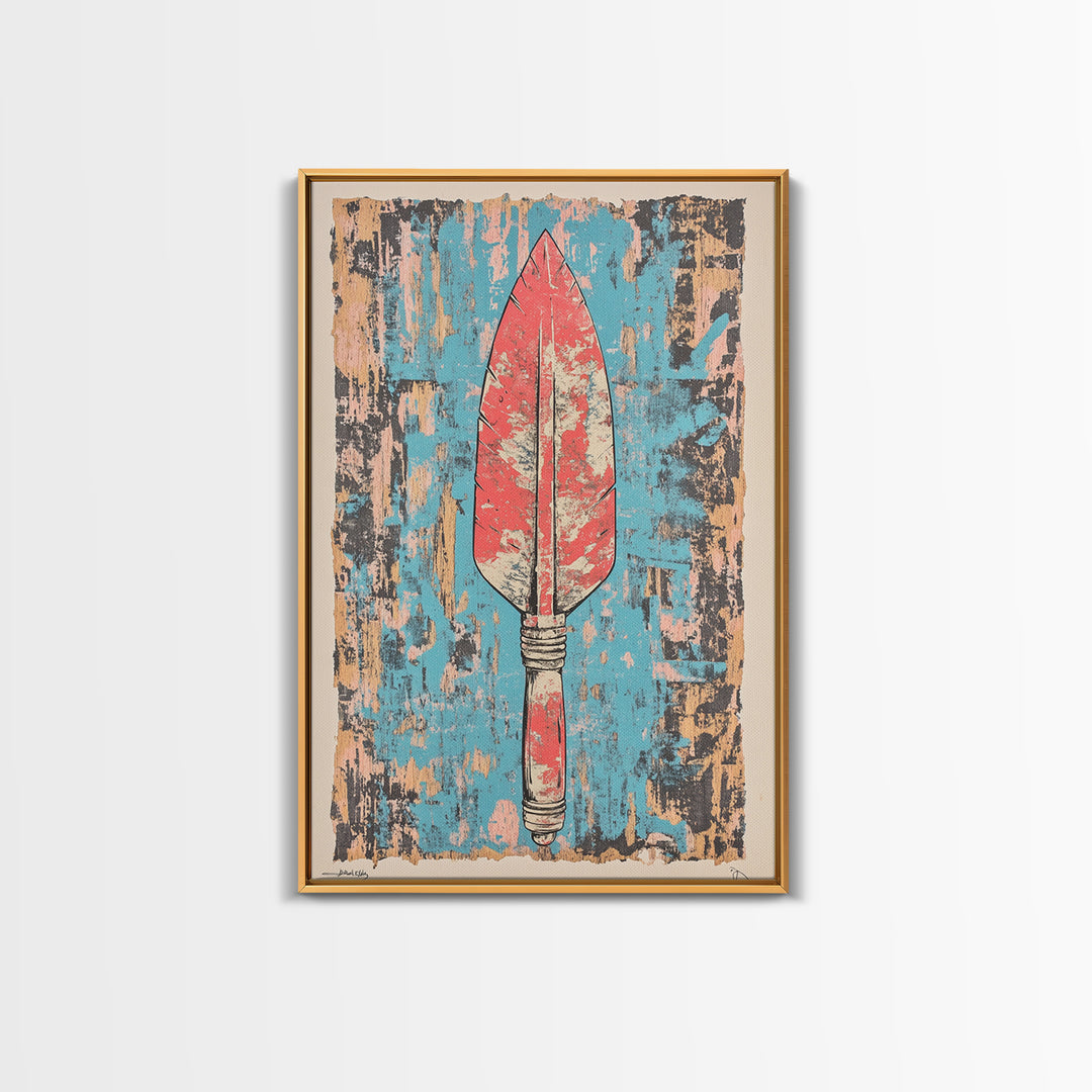 Red Tribal Spear Arrowhead Wall Art, Primitive Weapon Poster, African Inspired Decor, Bold Southwestern Gift For Him, Home Decor