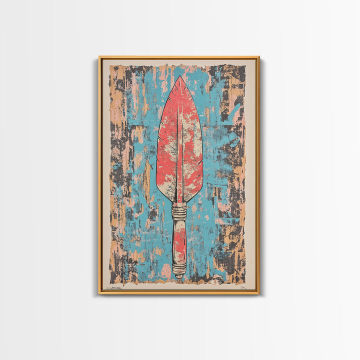 Red Tribal Spear Arrowhead Wall Art, Primitive Weapon Poster, African Inspired Decor, Bold Southwestern Gift For Him, Home Decor
