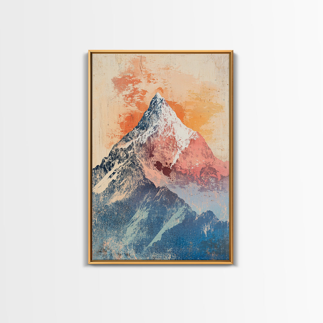 Snowy Alpine Mountain Peak Wall Art, Pastel Landscape Print, Nature Wall Decor, Bedroom Decor, Framed Canvas Print, Blue Bedroom Art