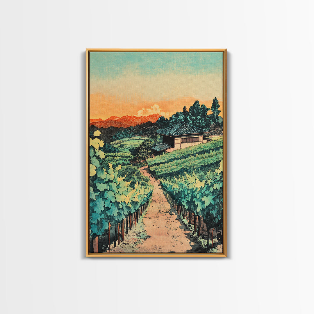 Sunlit Vineyard Path Wall Art, Wine Country Landscape Canvas Print, Rustic Kitchen Decor, Tuscan Farmhouse Housewarming Gift