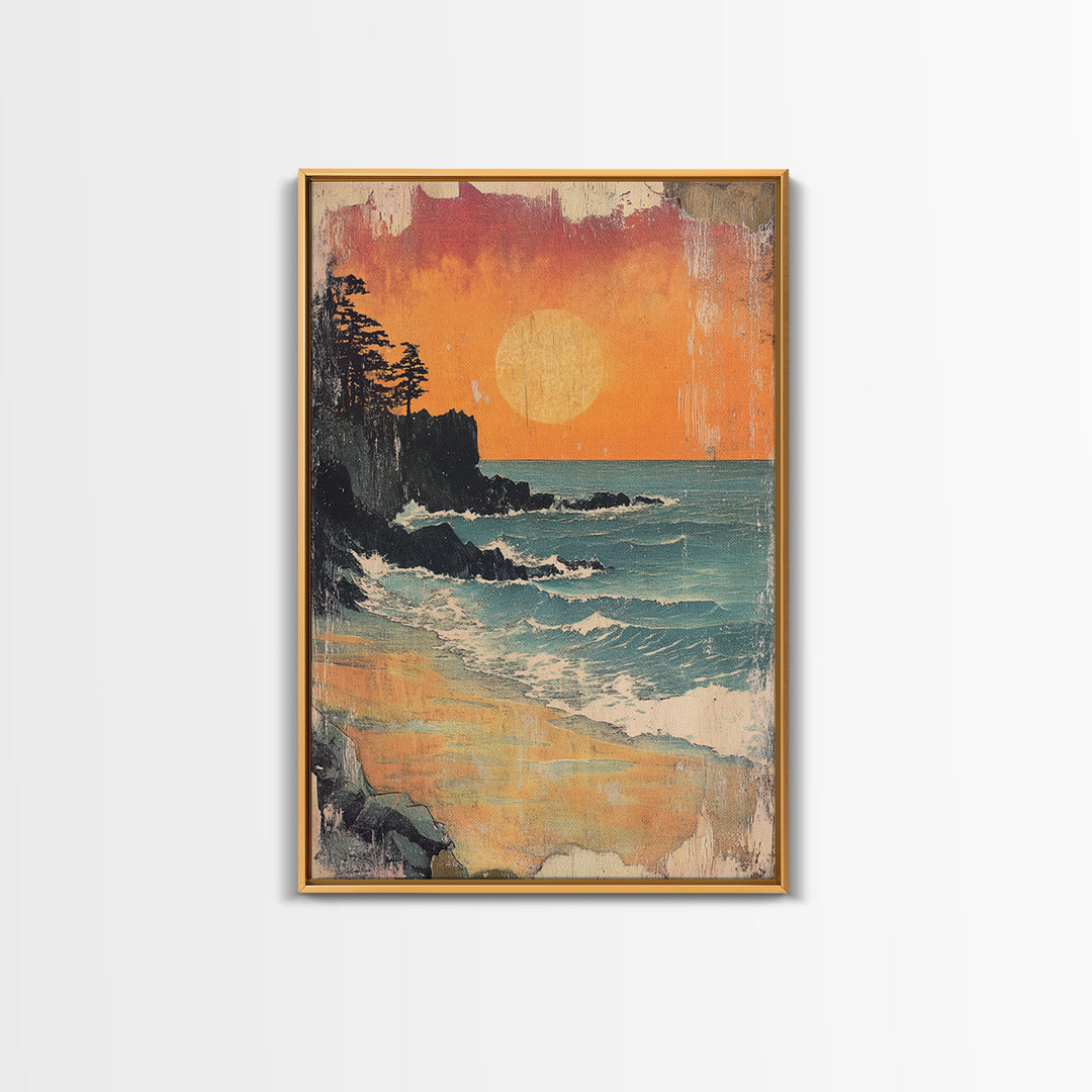 Rocky Pacific Beach Sunset Wall Art, Coastal Seascape Art Print, Ocean Wall Decor, Beach House Decor, Large Wall Art Prints