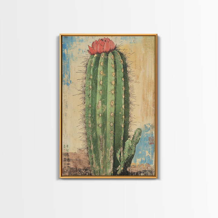 Blooming Desert Cactus Canvas Print, Southwestern Wall Art, Botanical Poster, Desert Home Decor, Rustic Nature Wall Decor