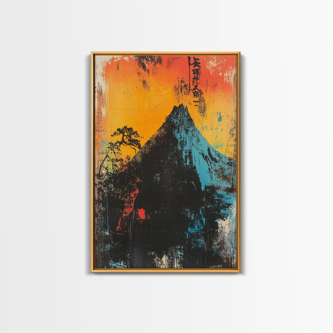 Dramatic Mountain Peak At Orange Sunrise Wall Art, Japanese Landscape Print, Bold Modern Nature Decor, Office Or Living Room Art