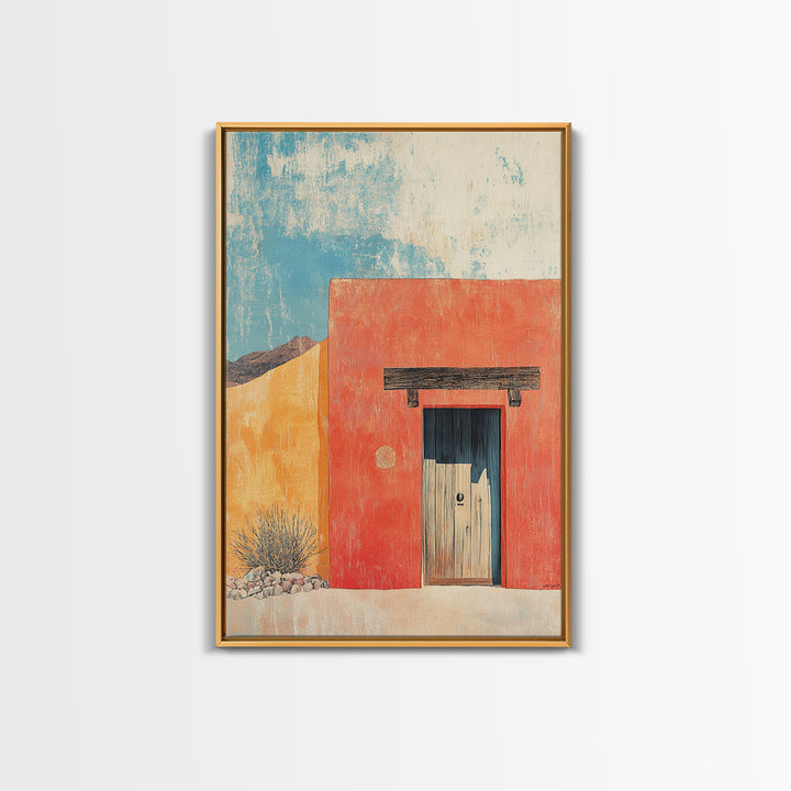 Red Adobe Door Desert Wall Art, Southwestern Canvas Print, Minimalist Architecture, Terracotta Home Decor, Modern Rustic Print