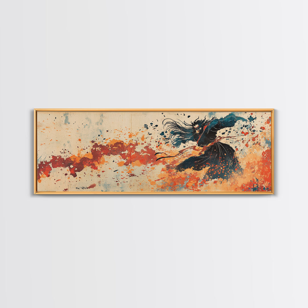 Flowing Black Dancer Abstract Wall Art, Feminine Figure Print, Orange Motion Decor, Contemporary Canvas For Bedroom Or Living Room