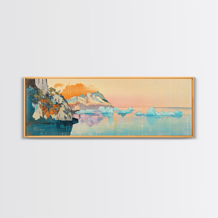 Pastel Iceberg Cliffs At Arctic Sunset Wall Art, Large Coastal Landscape Canvas Print, Ocean Decor, Serene Living Room Art