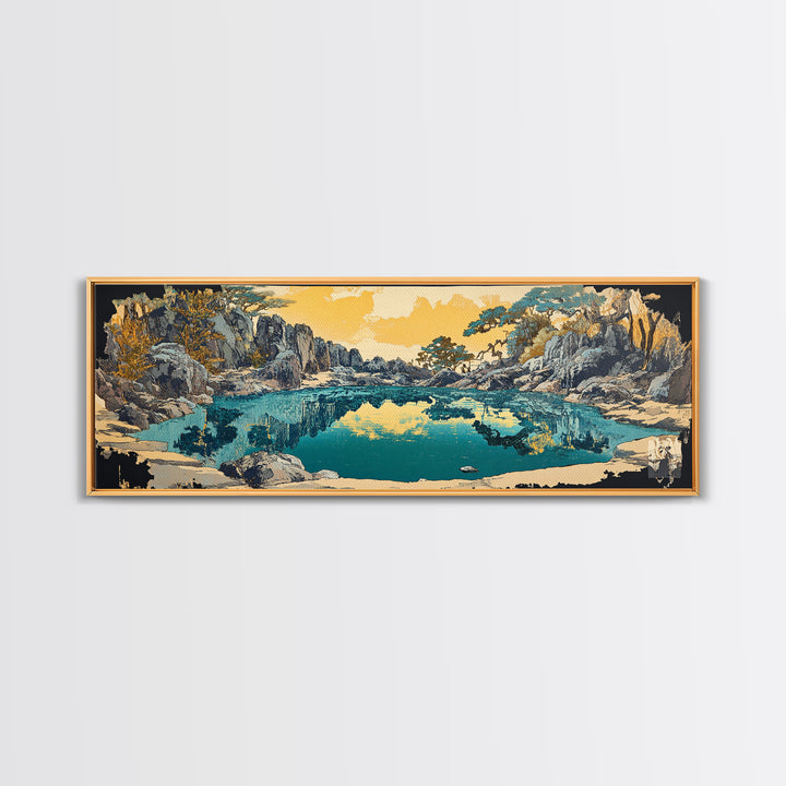 Turquoise Mountain Lake Canvas Print, Rocky Alpine Landscape Wall Art, Serene Nature Decor, Japandi Living Room Art Gift