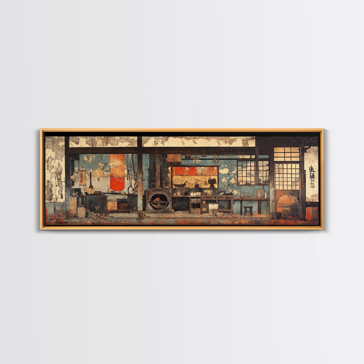 Rustic Japanese Tea House Interior Wall Art, Zen Kitchen Decor Print, Wabi Sabi Home Decor, Framed Canvas Print, Japandi Living Room Decor