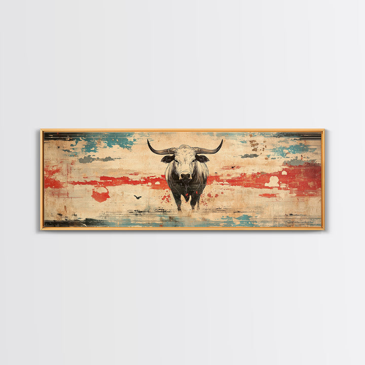 Longhorn Bull Rustic Southwest Wall Art, Western Ranch Canvas Print, Cowboy Home Decor, Desert Landscape, Gift For Him, Man Cave Decor
