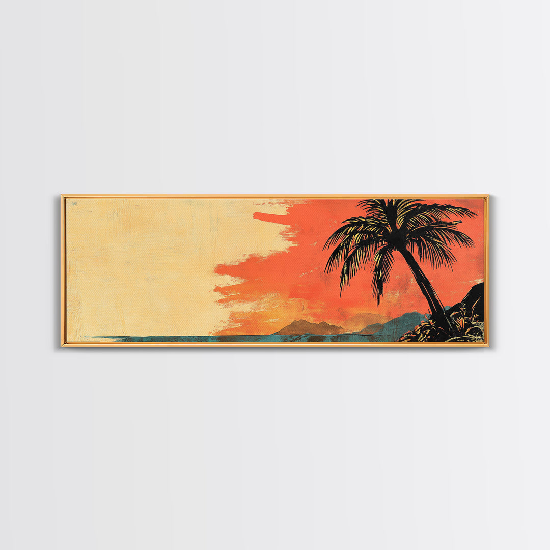 Tropical Palm Sunset Beach Wall Art, Island Canvas Print, Coastal Home Decor, Orange Sky, Summer Living Room Decor, Gift For Her