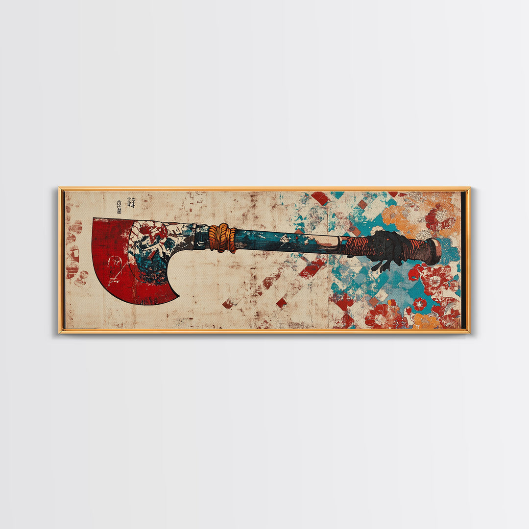Red Blade Tribal Axe Wall Art, Grunge Weapon Illustration, Rustic Man Cave Decor, Bold African Inspired Canvas Print, Office Decor