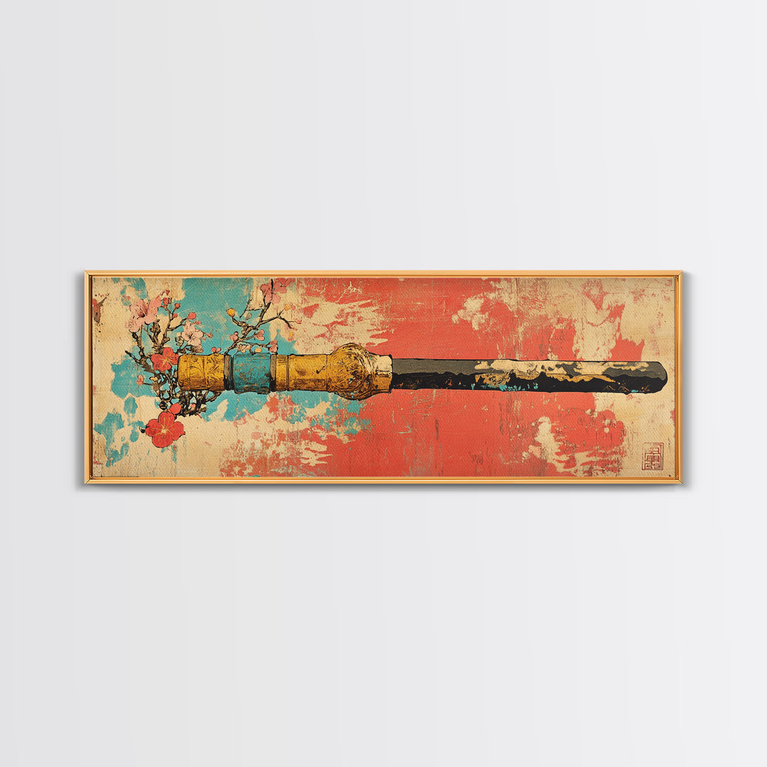 Samurai Katana With Cherry Blossoms Wall Art, Japanese Sword Canvas Print, Martial Arts Decor, Bold Asian Wall Decor, Gift For Him