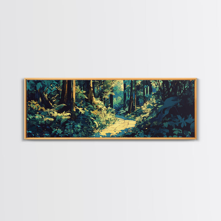 Sunlit Forest Path Through Ferns Wall Art, Nature Landscape Canvas Print, Woodland Decor, Calming Living Room Wall Art Print