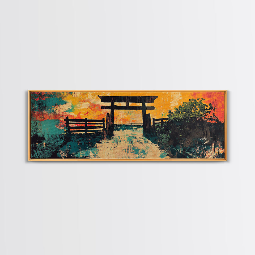 Japanese Torii Gate At Sunset Wall Art, Zen Landscape Canvas Print, Japandi Decor, Meditation Room Art, Asian Wall Decor