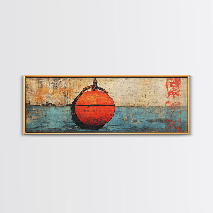 Red Fishing Buoy On Weathered Blue Water, Nautical Wall Art, Coastal Canvas Print, Beach House Decor, Ocean Wall Decor, Gift