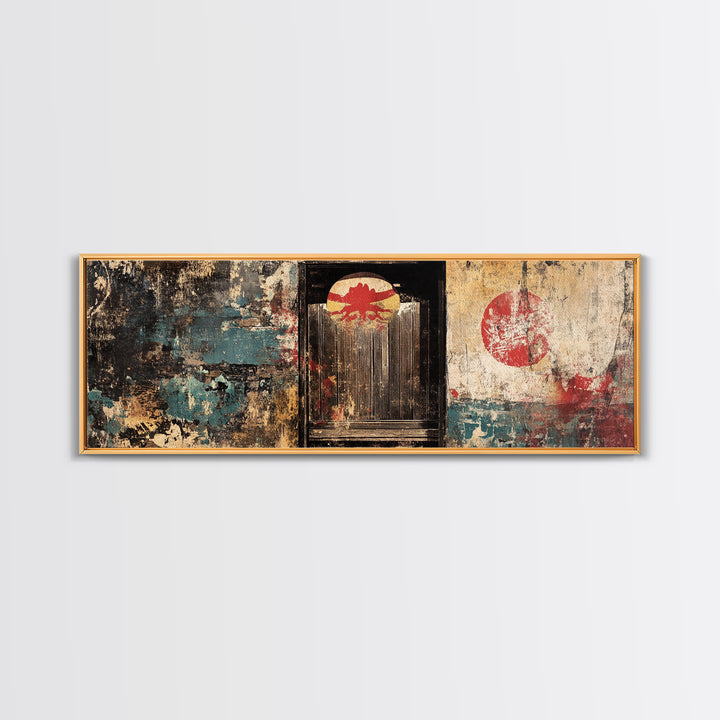 Weathered Japanese Doorway Framed Canvas Print, Wabi Sabi Wall Decor, Asian Inspired Art, Rustic Entryway Home Decor Gift