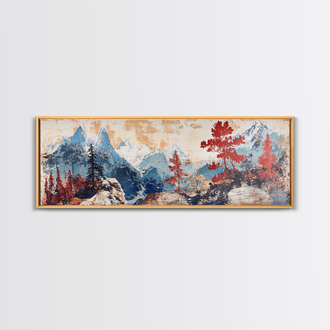 Alpine Peaks And Red Pines Canvas Print, Rustic Mountain Wall Art, Nature Wall Decor, Large Landscape Art, Cabin Decor, Home Decor