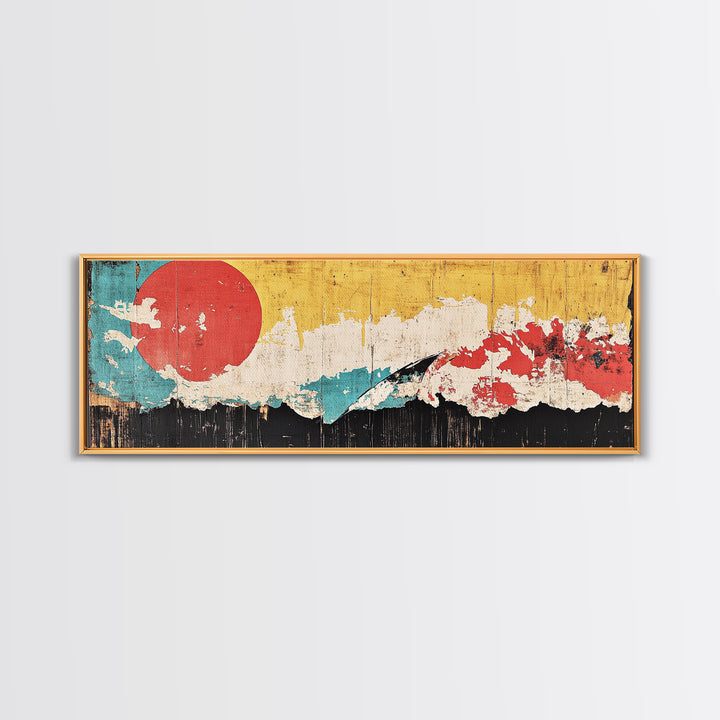 Abstract Red Sun Mountain Wall Art, Japanese Minimalist Canvas Print, Modern Wall Decor, Mid Century Decor, Large Wall Art