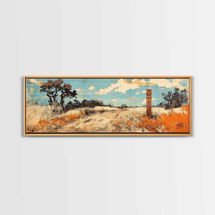Sunlit Desert Path Canvas Print, Rustic Landscape Wall Art, Southwestern Decor, Orange Wildflower Art, Entryway Home Decor