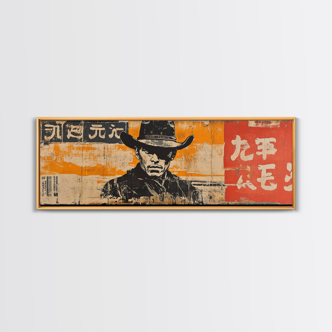 Stoic Cowboy Portrait On Orange Poster Wall Art, Western Pop Art Canvas Print, Man Cave Decor Gift For Him Rustic Home Decor