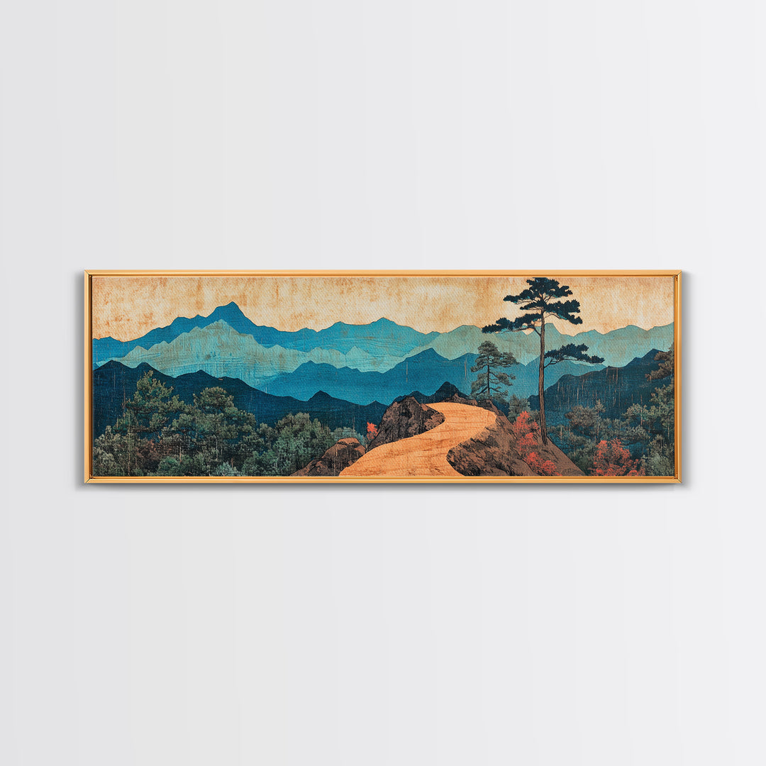 Winding Mountain Path Canvas Print, Blue Ridge Landscape Wall Art, Japanese Inspired Art, Large Panoramic Home Decor, Art Print