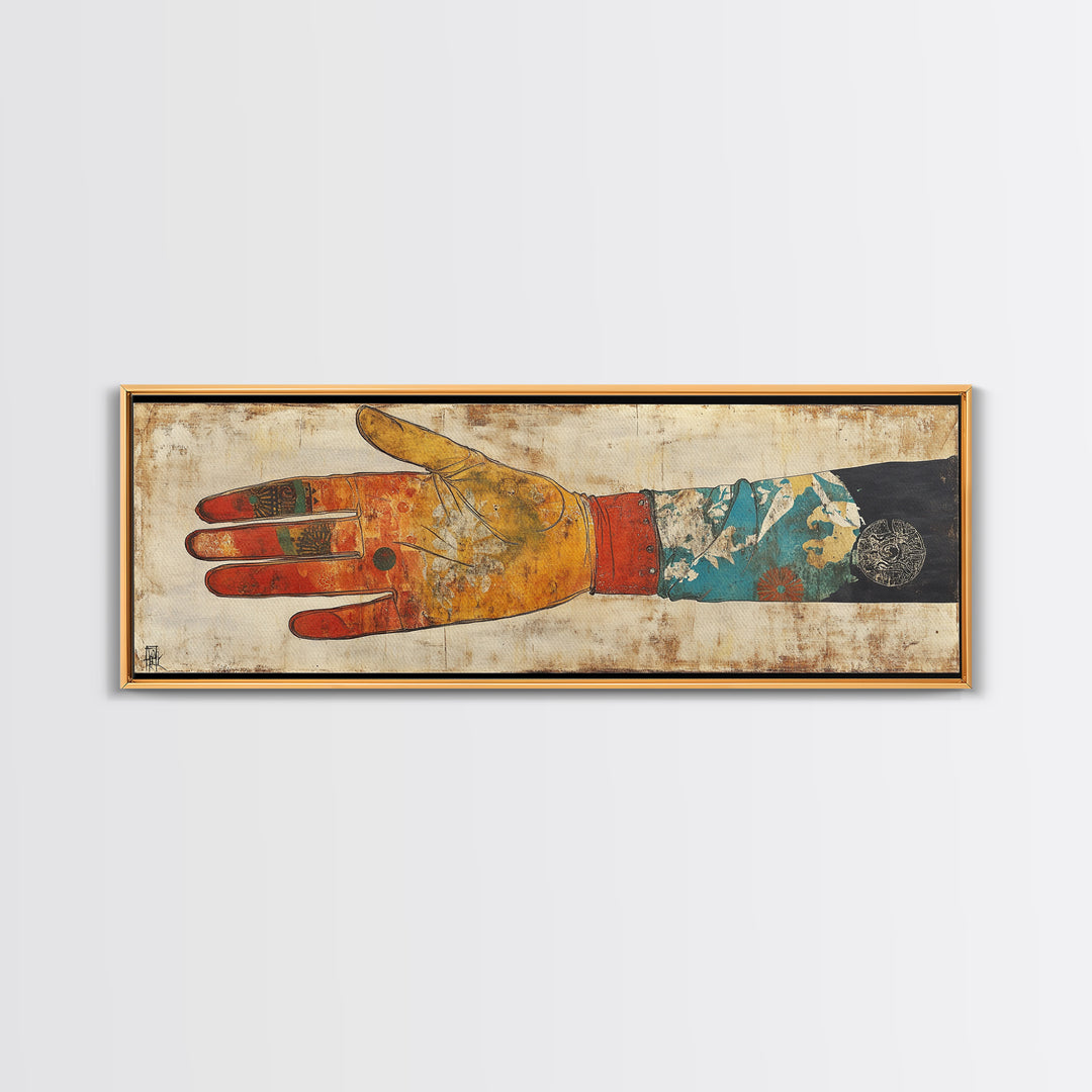 Japanese Hand And Kimono Sleeve Wall Art, Wabi Sabi Framed Canvas Print, Asian Textile Decor, Eclectic Gallery Art For Living Room